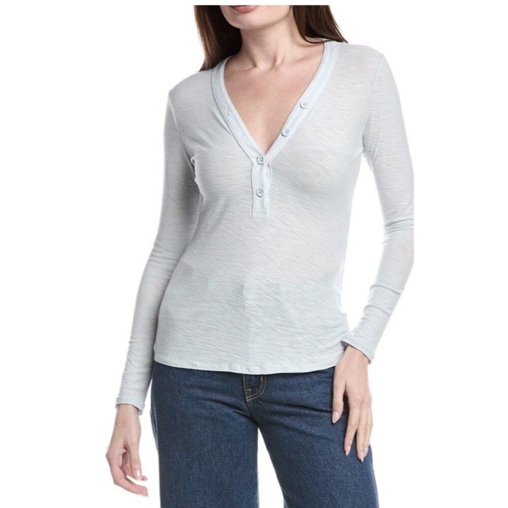 JAMES PERSE HENLEY SLUB JERSEY LONG SLEEVE TOP Light Blue 1 Small Modal NWT